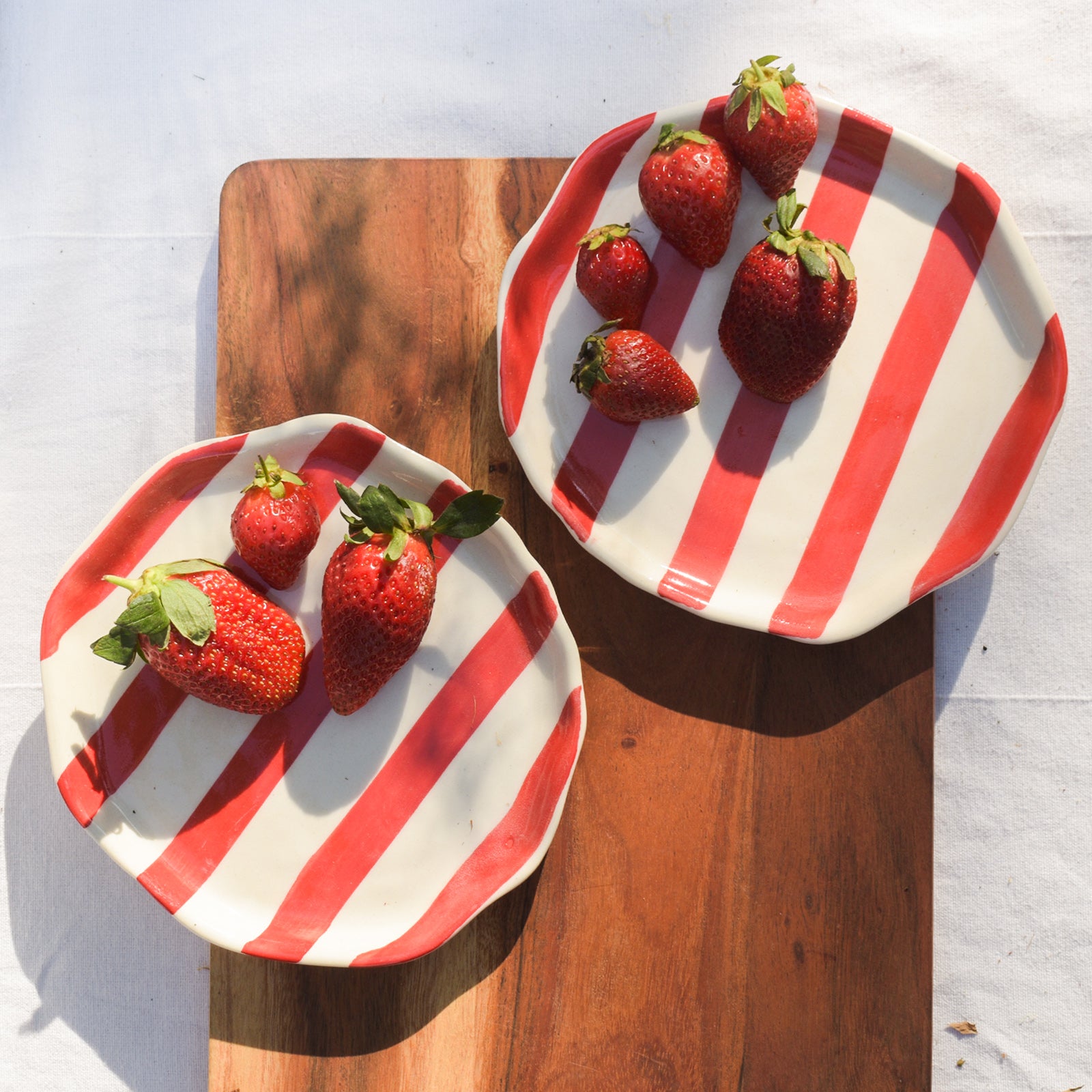 Dessert Small Ceramic Plates - Red Stripe (5 inches)