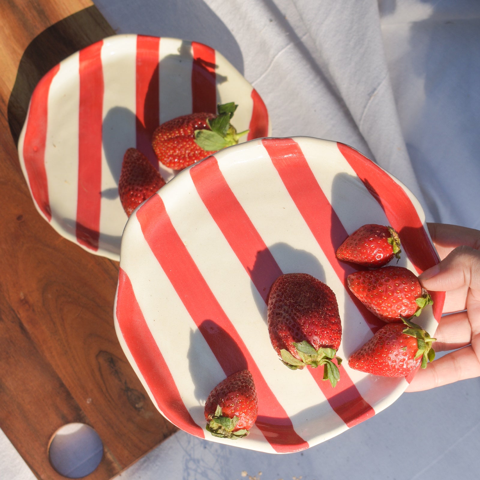 Dessert Small Ceramic Plates - Red Stripe (5 inches)