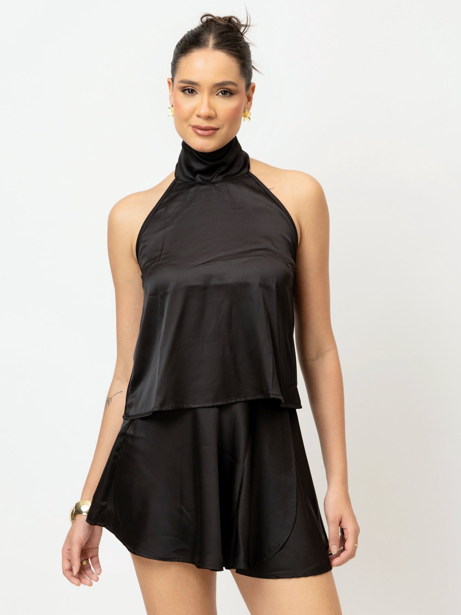 Black Satin Tie top