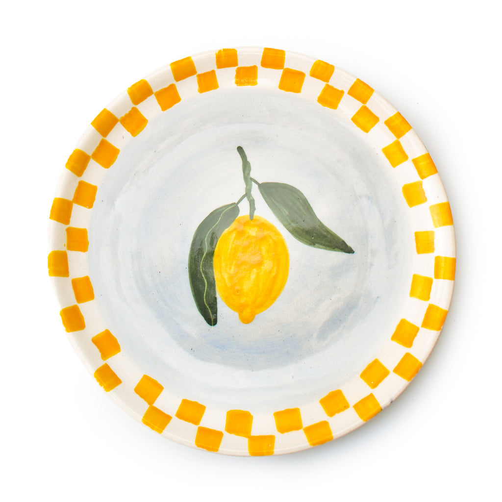 Cute Dessert Plate -  Lemon checks