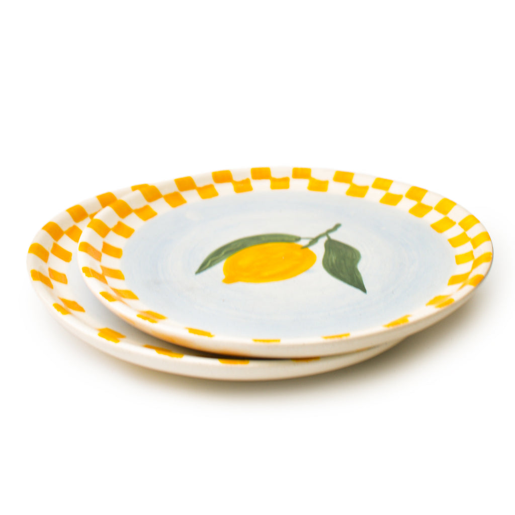 Cute Dessert Plate -  Lemon checks