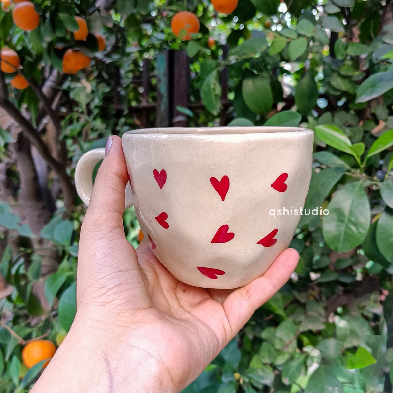 Romantic Handmade Ceramic Coffee Mugs - Red Heart