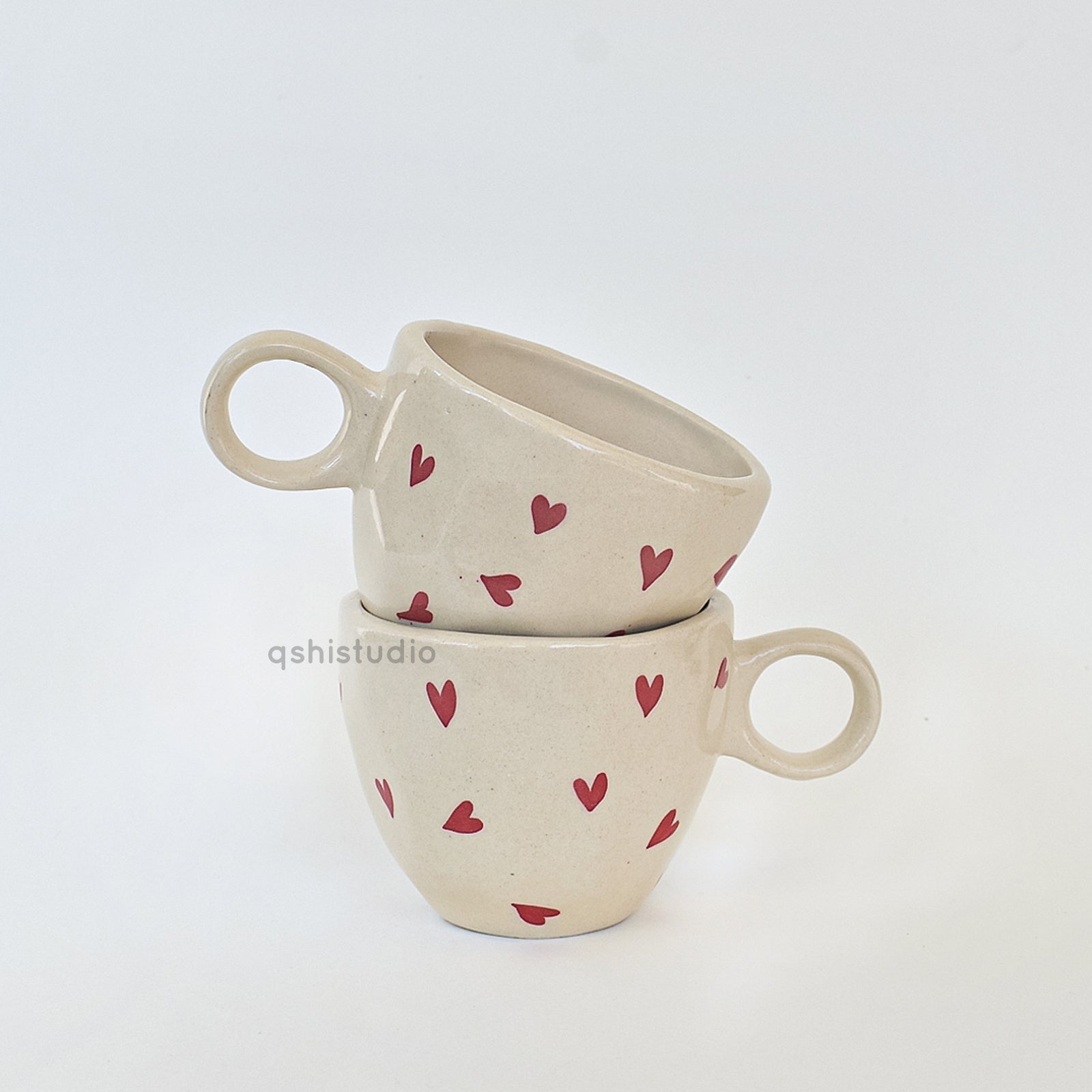 Romantic Handmade Ceramic Coffee Mugs - Red Heart