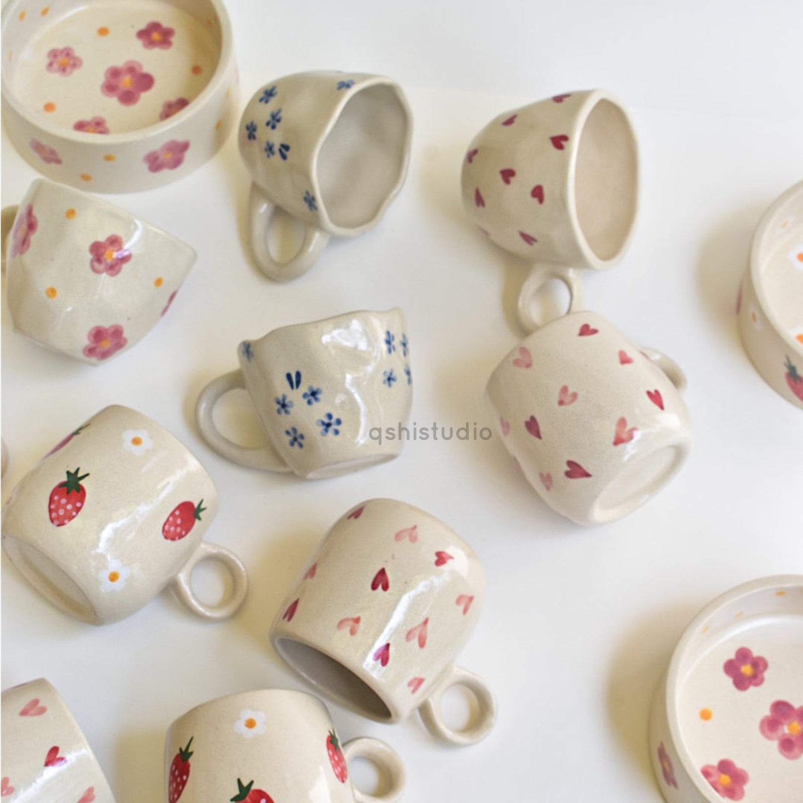 Romantic Handmade Ceramic Coffee Mugs - Red Heart