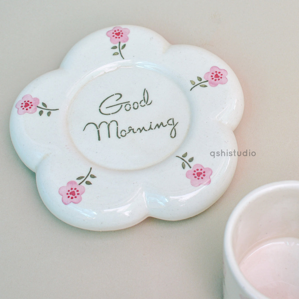 Coffee Ceramic Mug Saucer Set - Good Morning
