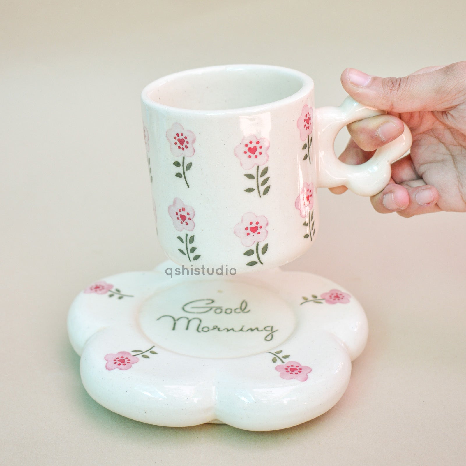 Coffee Ceramic Mug Saucer Set - Good Morning