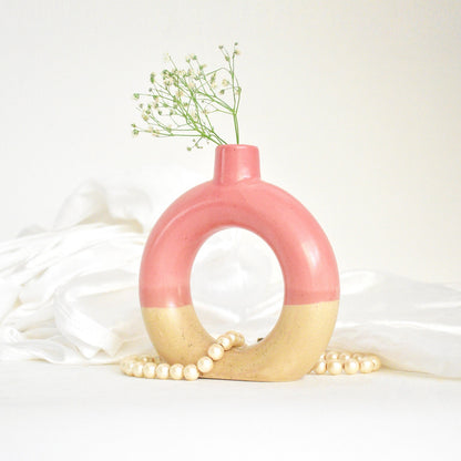 pink decorative ceramic donut vase