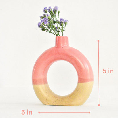 pink decorative ceramic donut vase