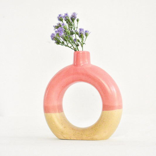 pink decorative ceramic donut vase