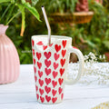 Aesthetic Tall Latte Mug With Straw - Summer Heart