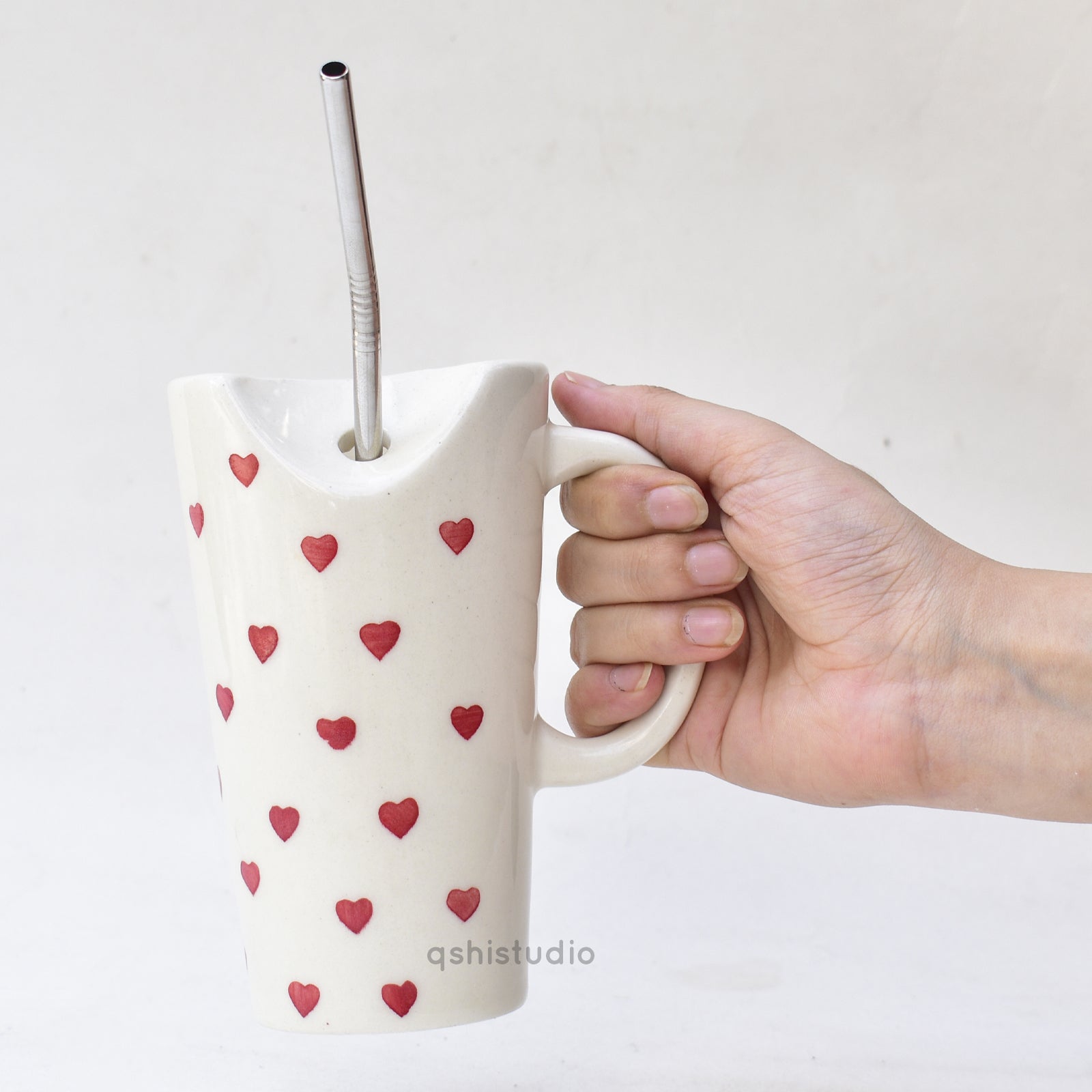 Aesthetic Tall Tumbler Mug with Straw - Cute Heart