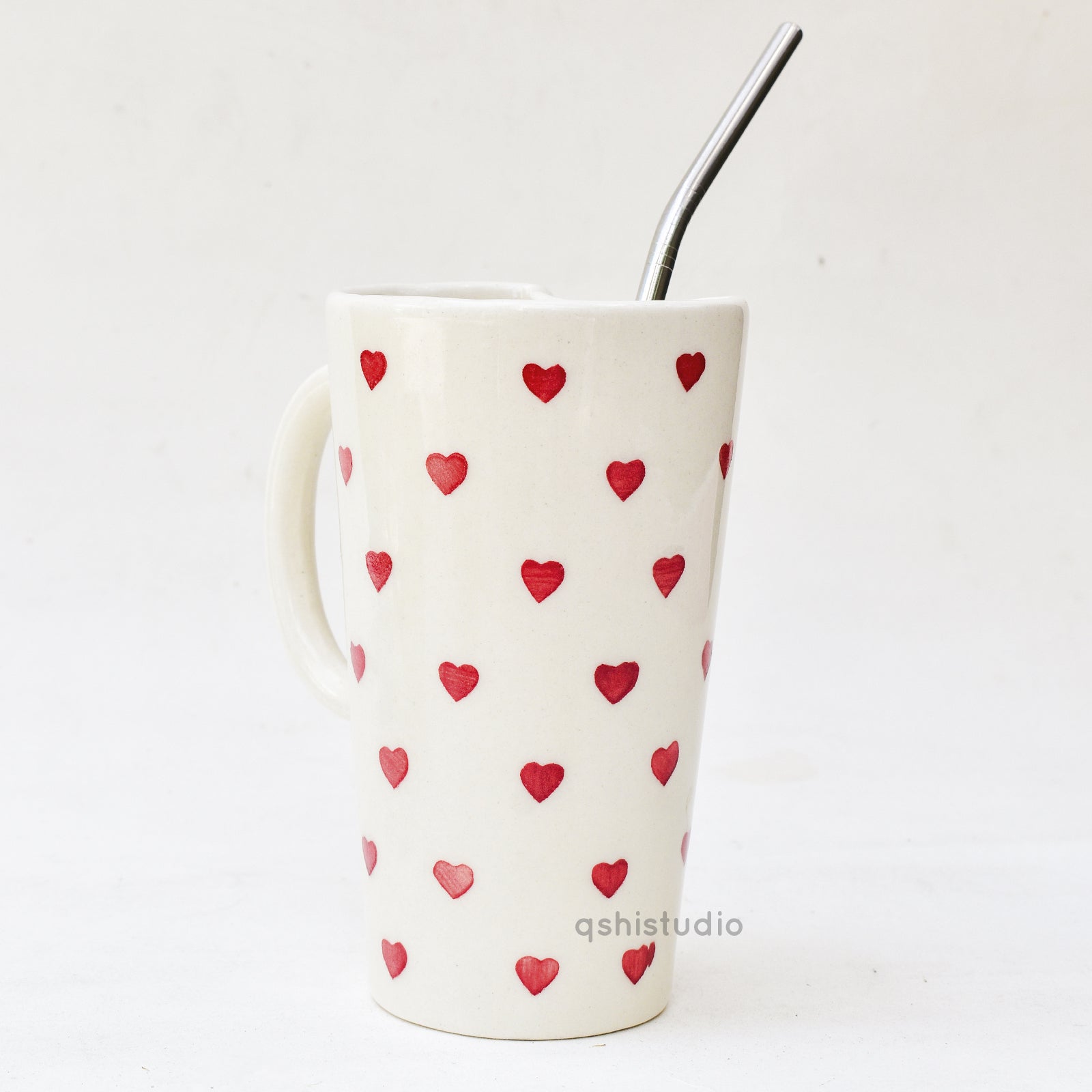 Aesthetic Tall Tumbler Mug with Straw - Cute Heart