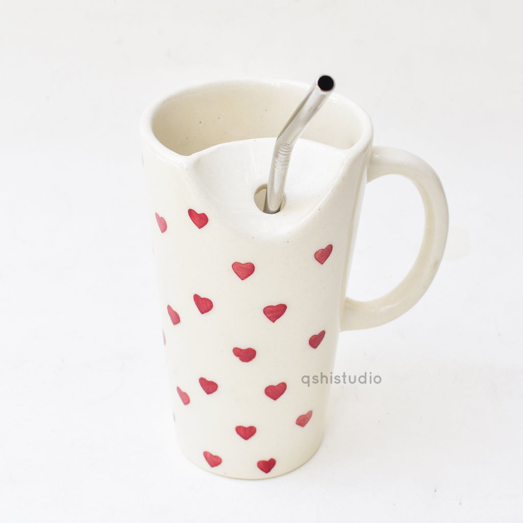 Aesthetic Tall Tumbler Mug with Straw - Cute Heart