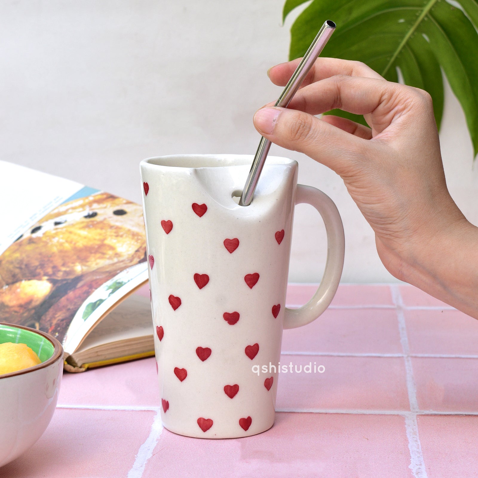 Aesthetic Tall Tumbler Mug with Straw - Cute Heart