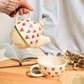 Ceramic Tea Pot & Cup Set - Red Hearts