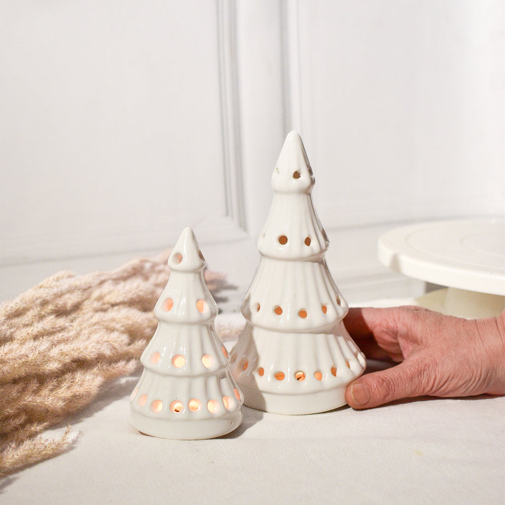 Ceramic Tealight holder  - White Christmas Trees ( Set of 2)