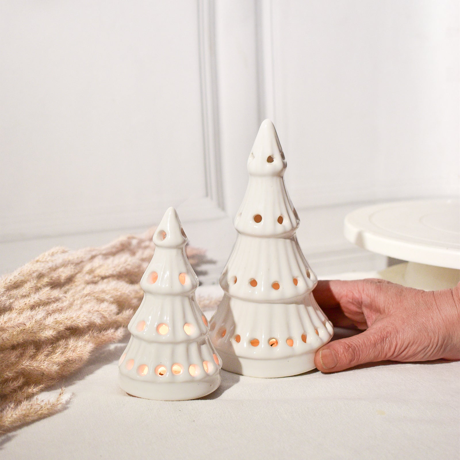 Ceramic Tealight holder  - White Christmas Trees ( Set of 2)