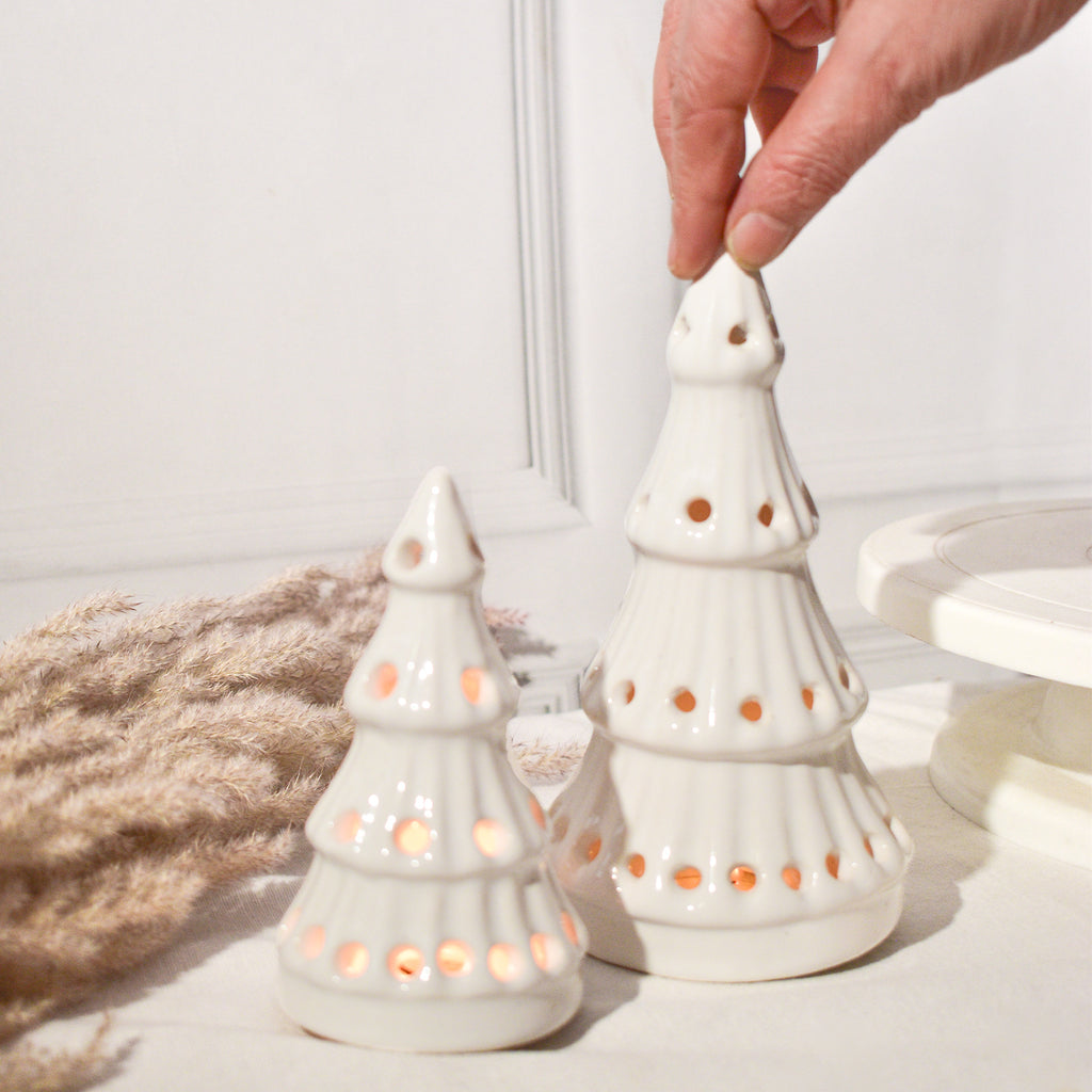 Ceramic Tealight holder  - White Christmas Trees ( Set of 2)