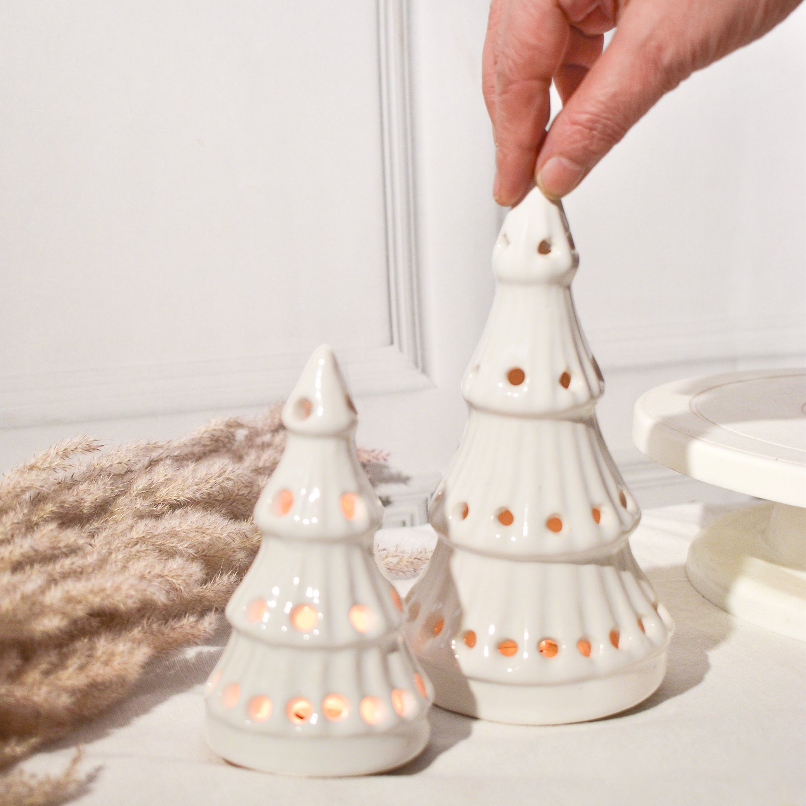 Ceramic Tealight holder  - White Christmas Trees ( Set of 2)
