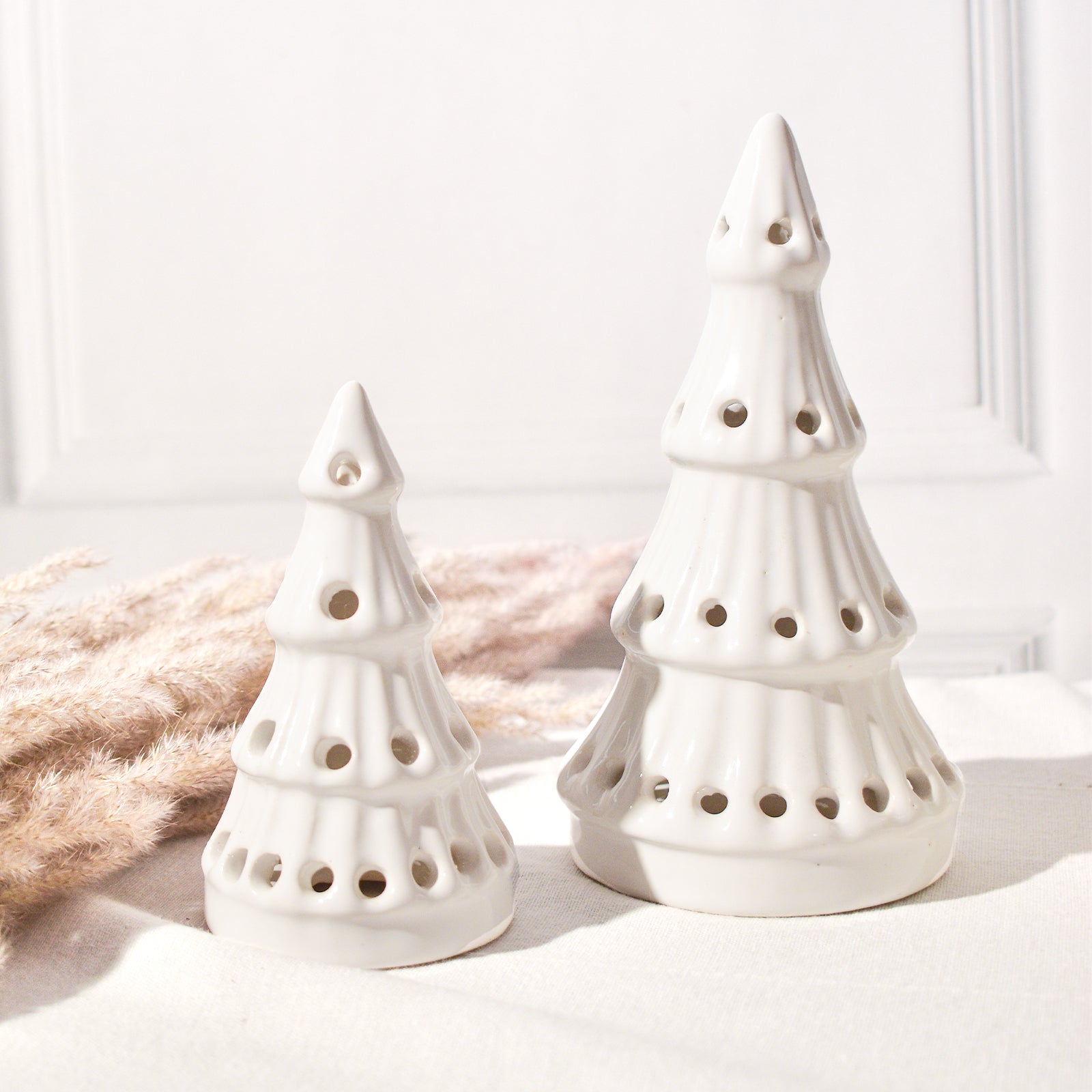 Ceramic Tealight holder  - White Christmas Trees ( Set of 2)
