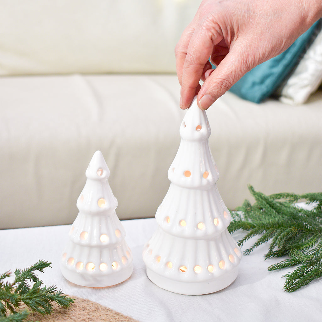 Ceramic Tealight holder  - White Christmas Trees ( Set of 2)