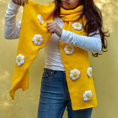 Yellow Floral Scarf Hand-Knit for Women- Daisy