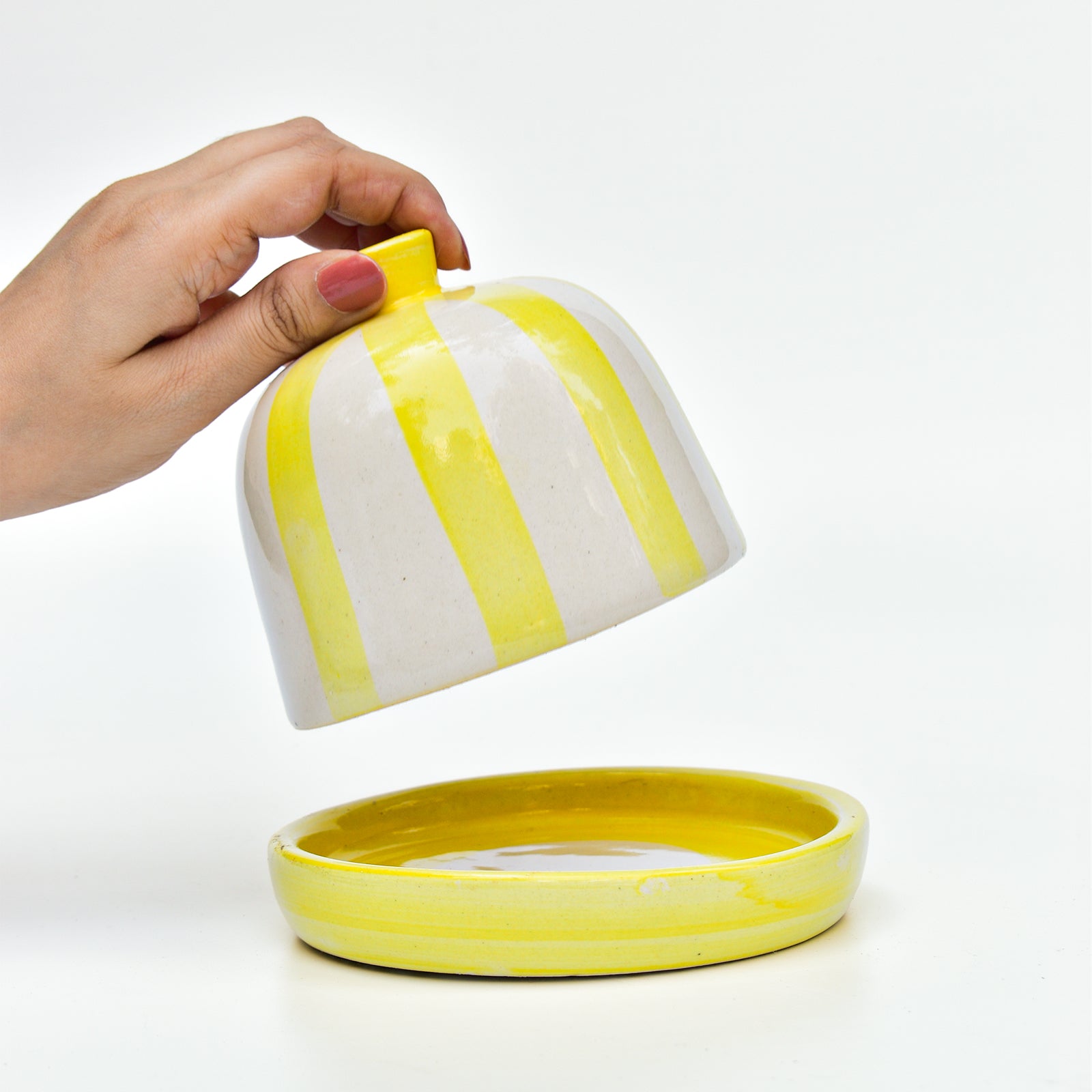 Ceramic Butter Dish - Yellow Stripe