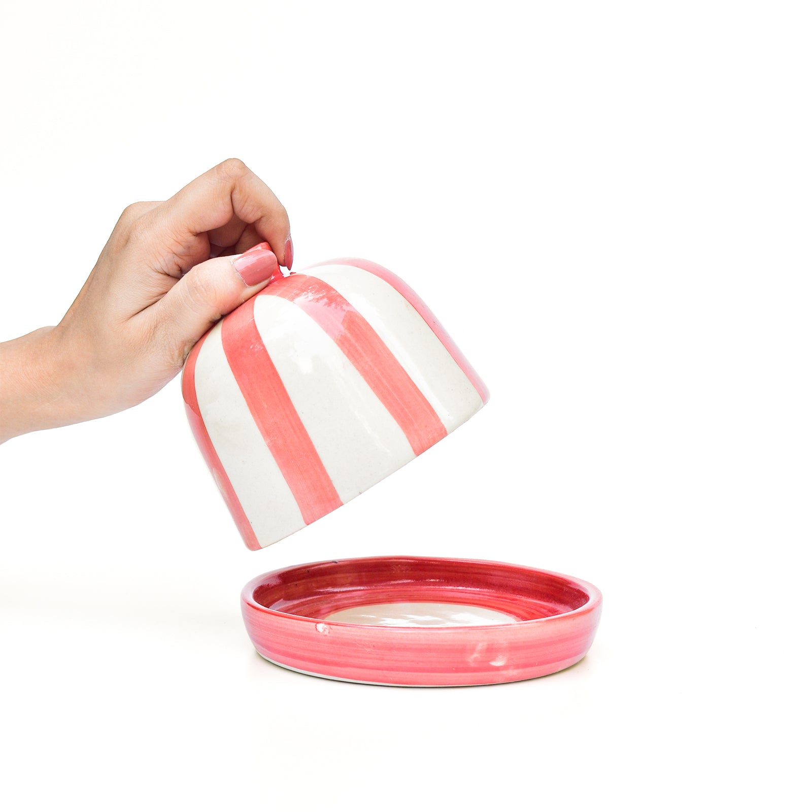 Ceramic Butter Dish - Red Stripe