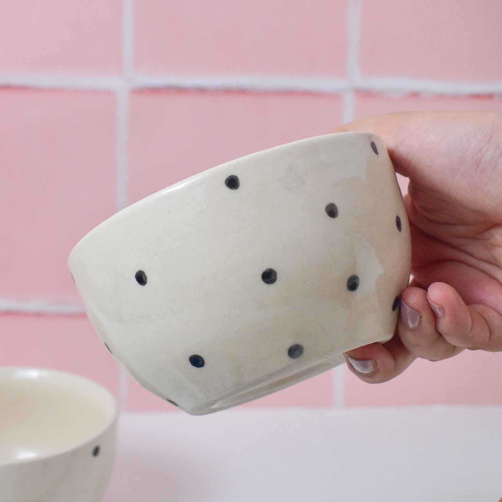 polka love ceramic breakfast bowl