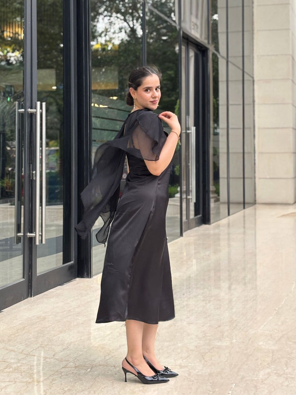 Black Satin Slip Dress With Dupatta