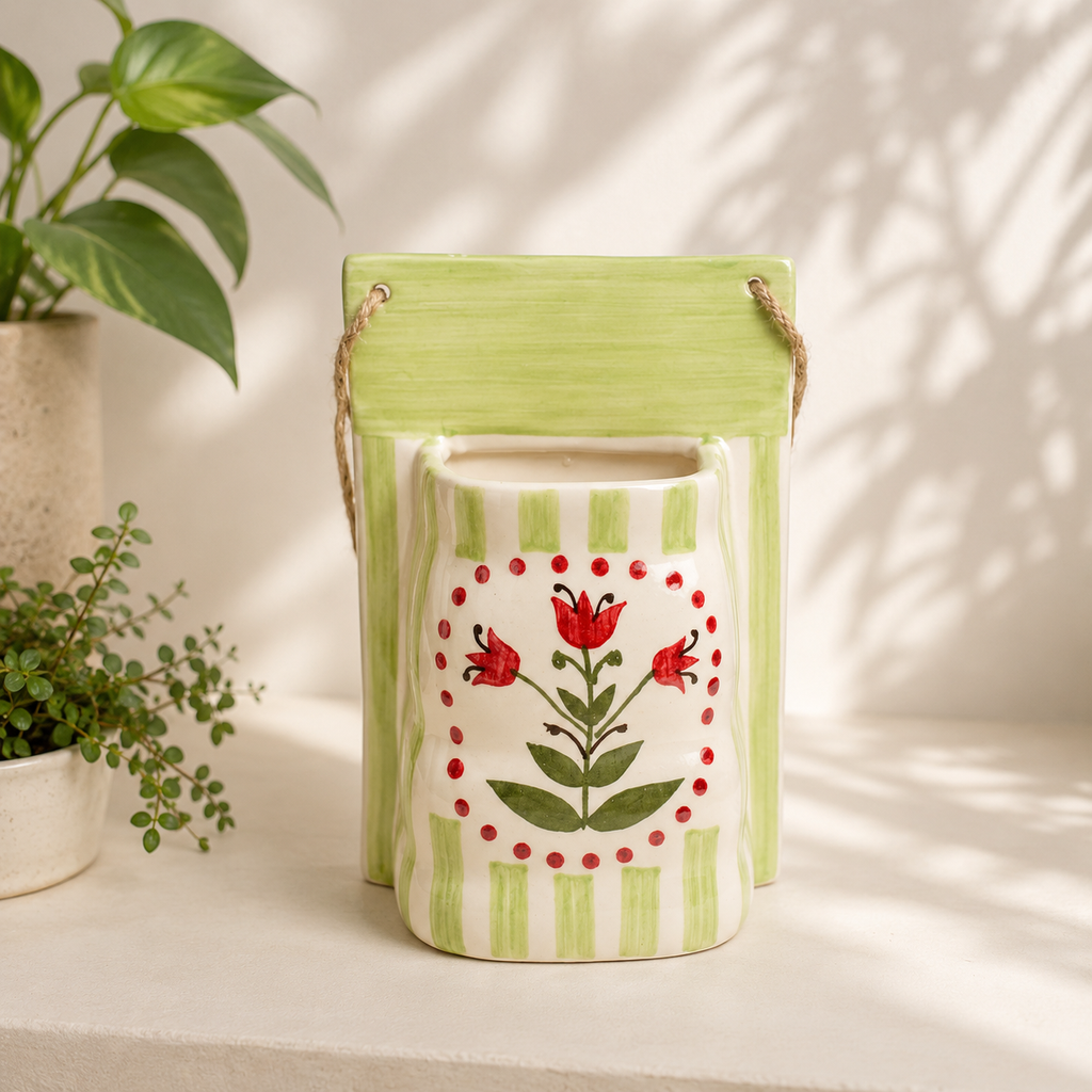 Ceramic Wall Planter - Green Garden Bloom