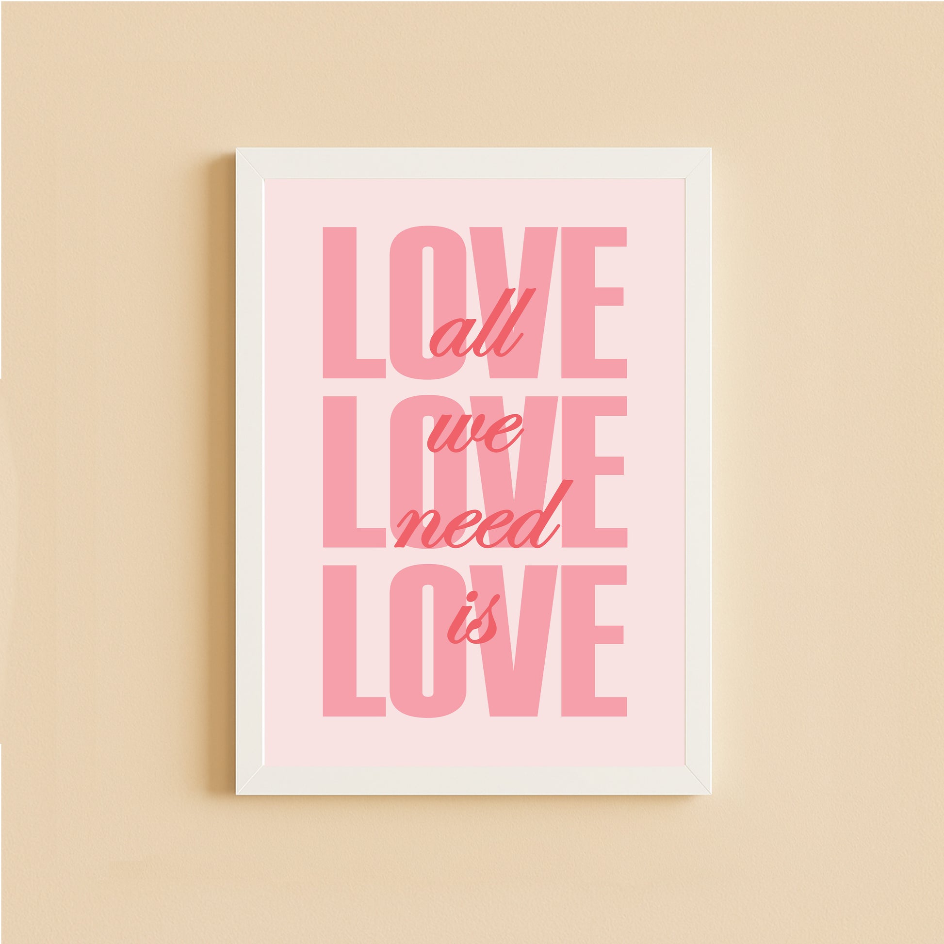 Love Actually Is All We Need Poster – Pink Quote Wall Art