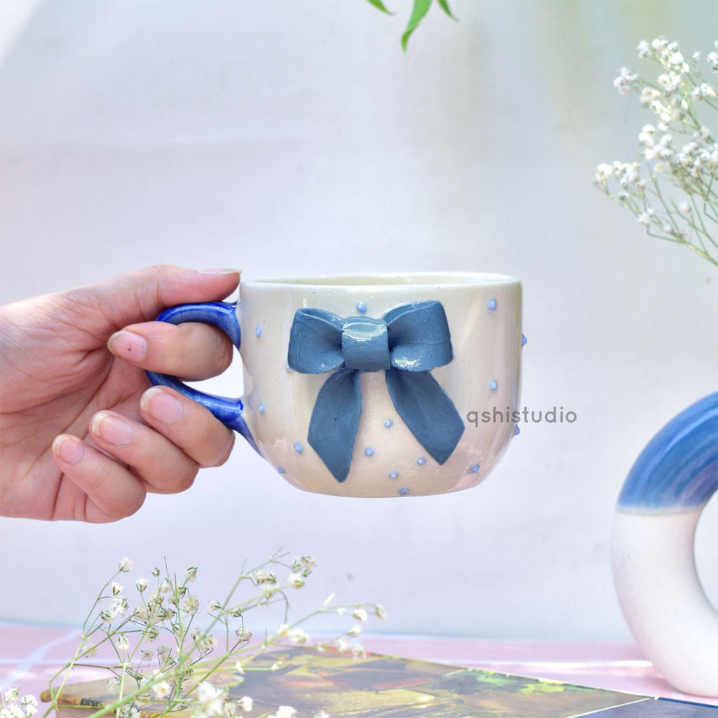 Ceramic Coffee Mug - Blue Bow