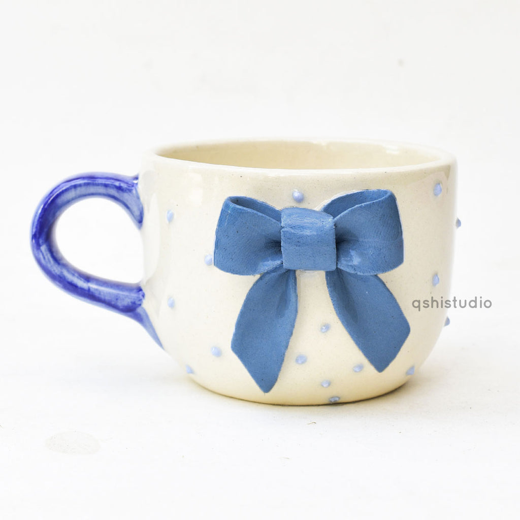 Ceramic Coffee Mug - Blue Bow