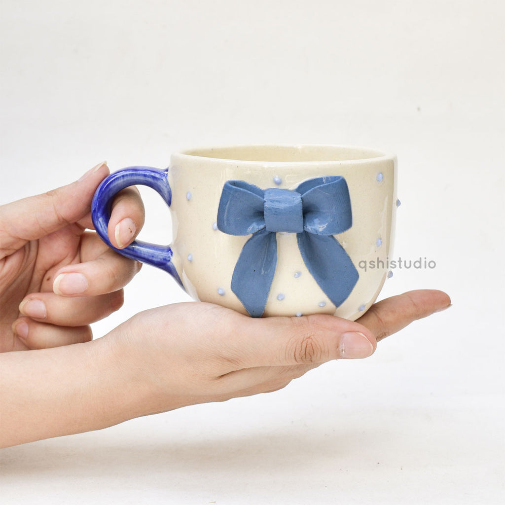 Ceramic Coffee Mug - Blue Bow