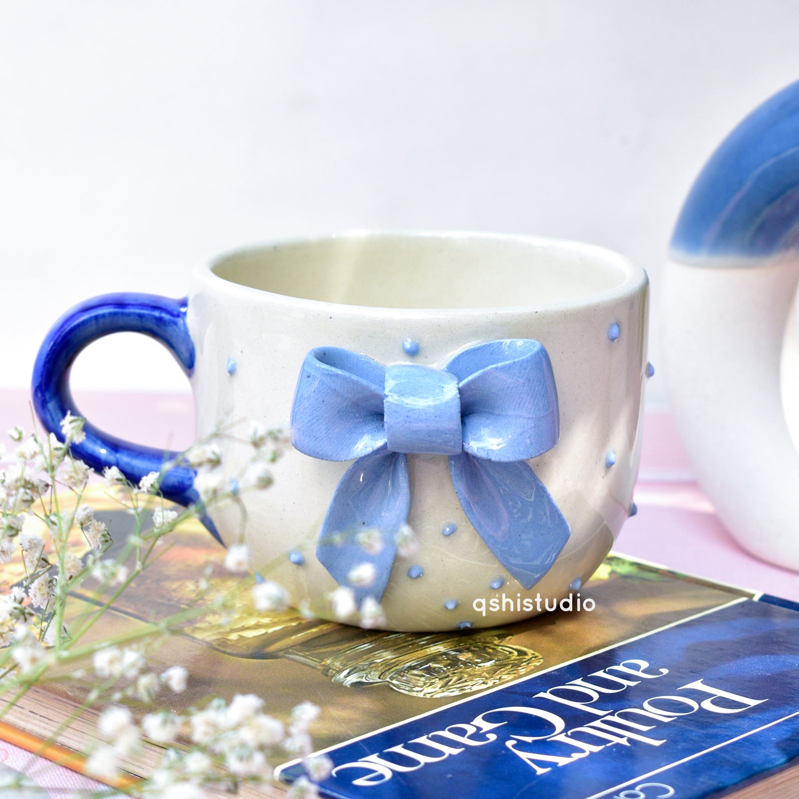 Ceramic Coffee Mug - Blue Bow