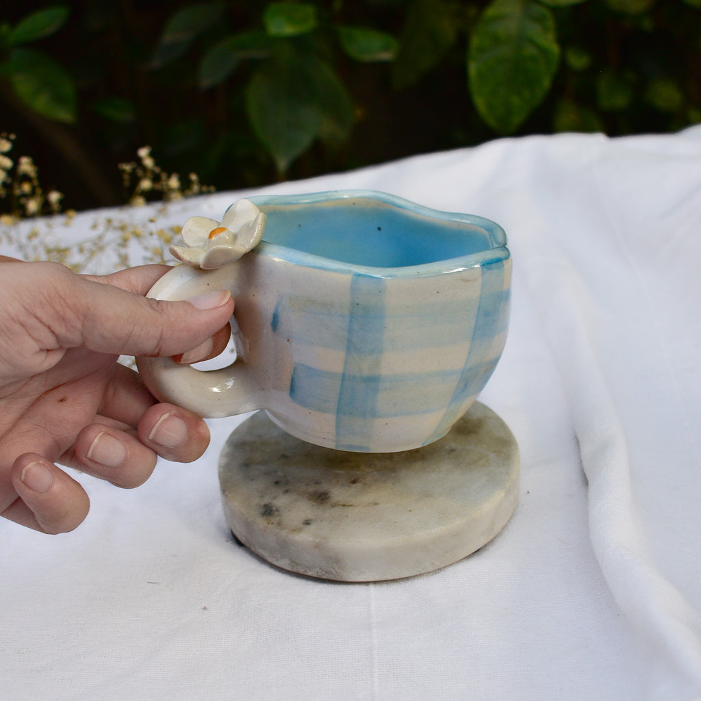 Handmade Ceramic Cups - Daisy (Blue)