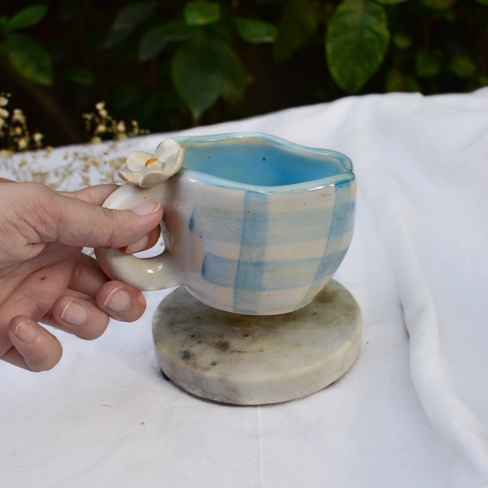 Handmade Ceramic Cups - Daisy (Blue)