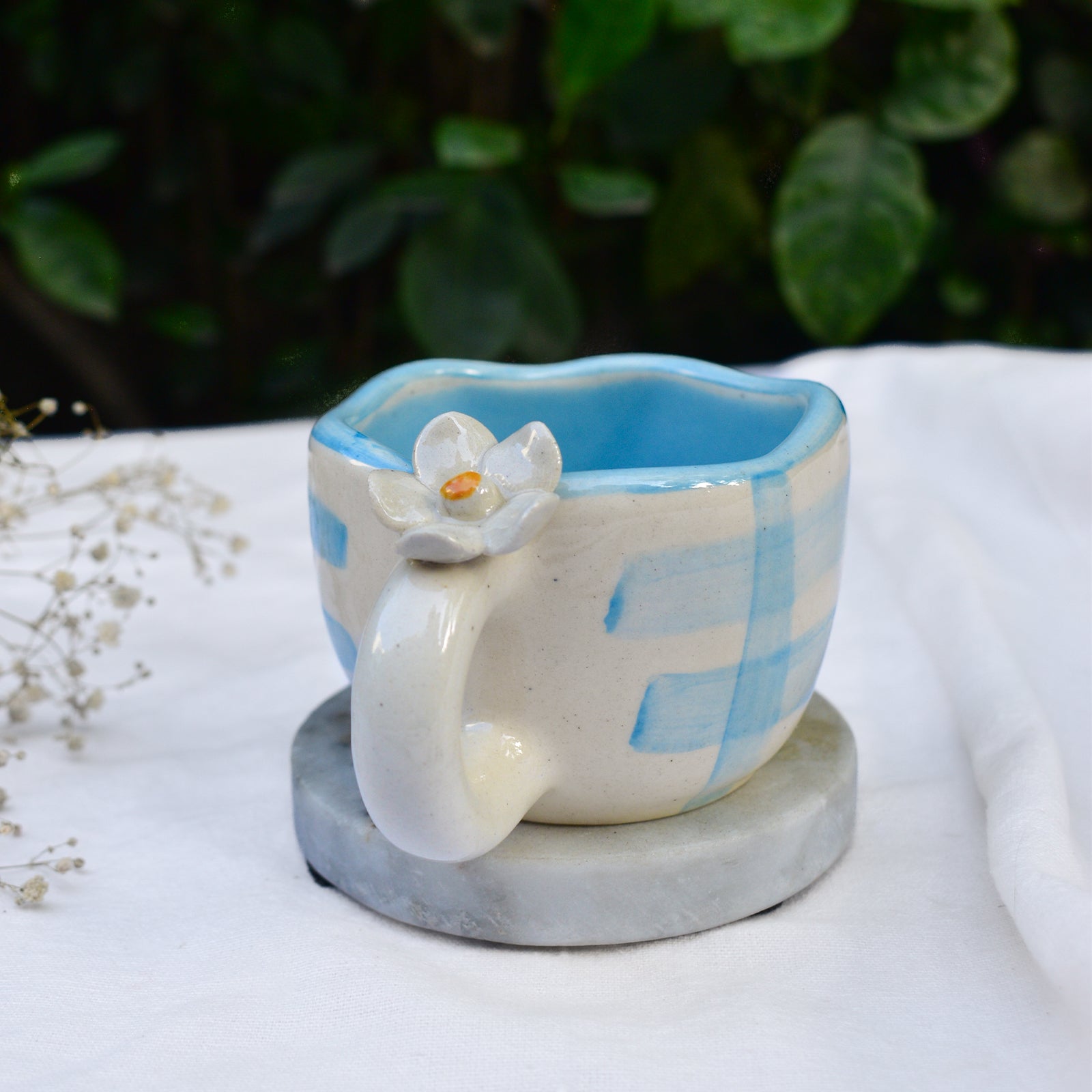 Handmade Ceramic Cups - Daisy (Blue)