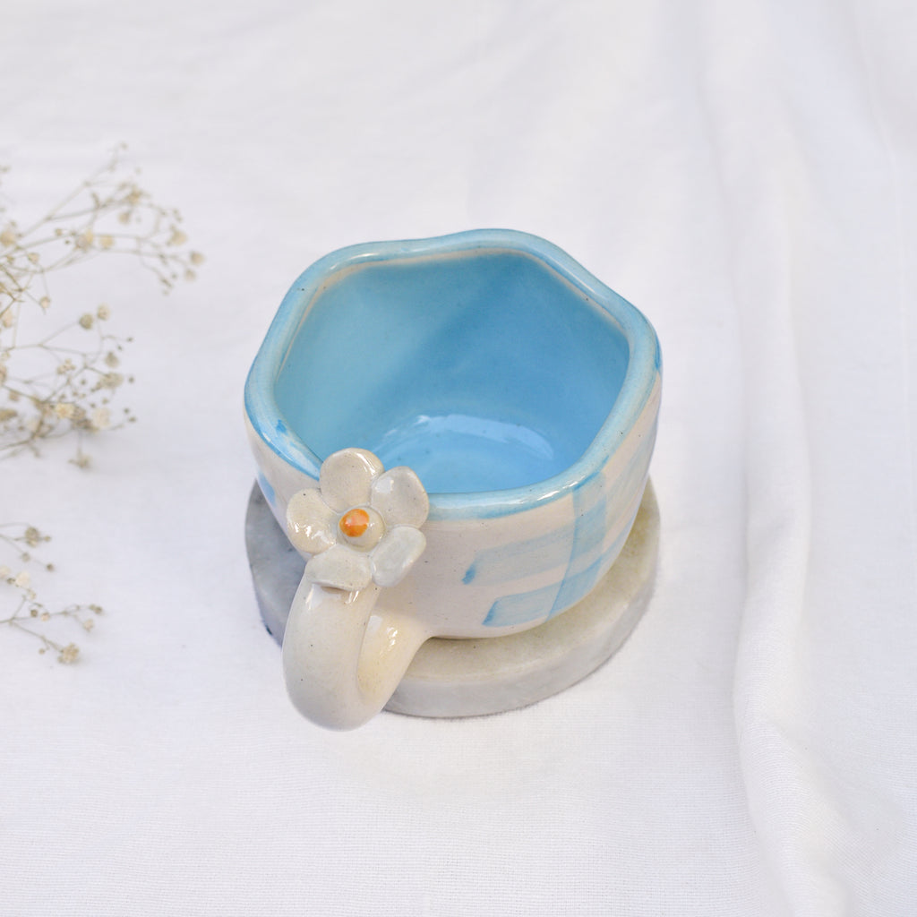 Handmade Ceramic Cups - Daisy (Blue)