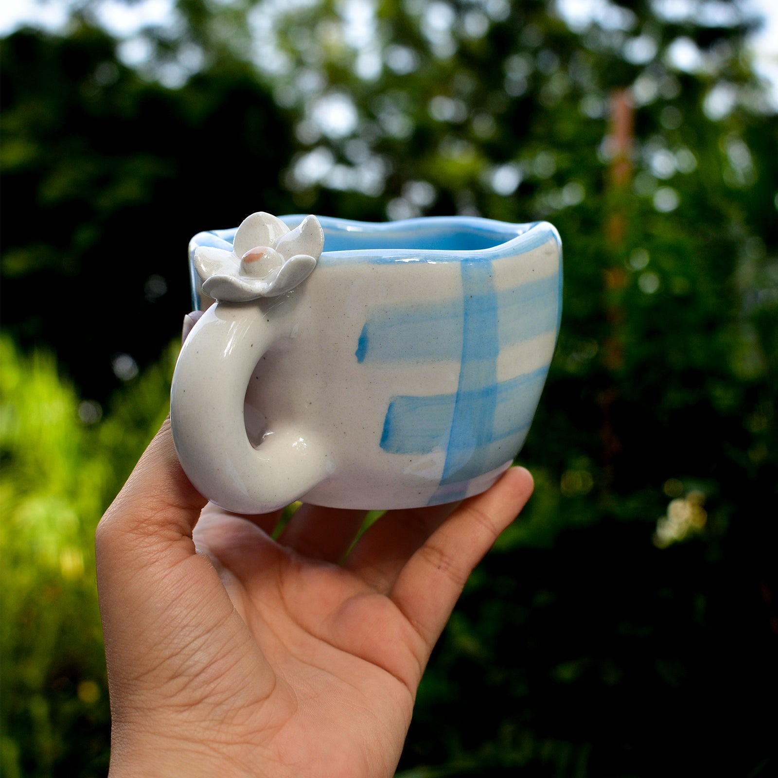 Handmade Ceramic Cups - Daisy (Blue)