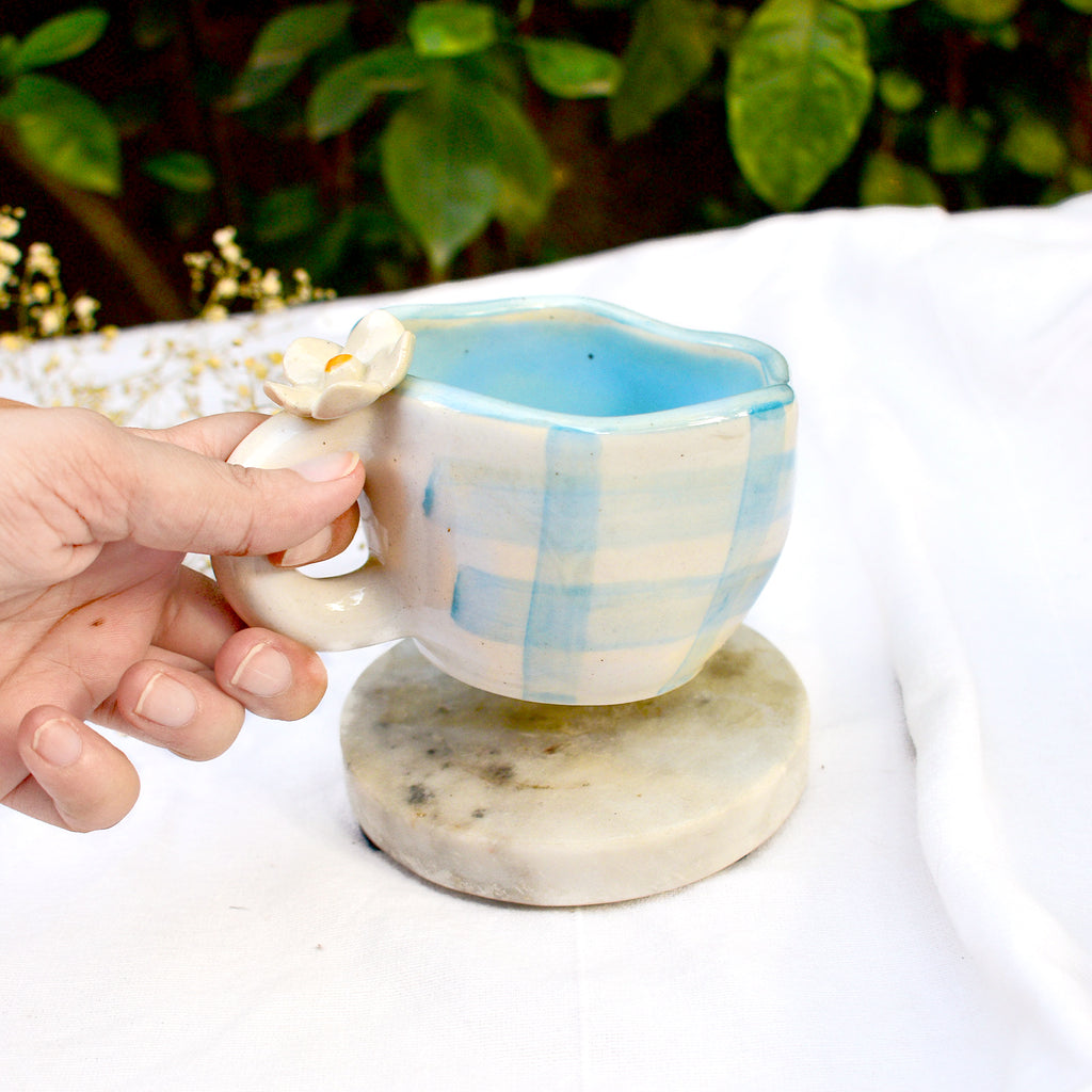 Handmade Ceramic Cups - Daisy (Blue)