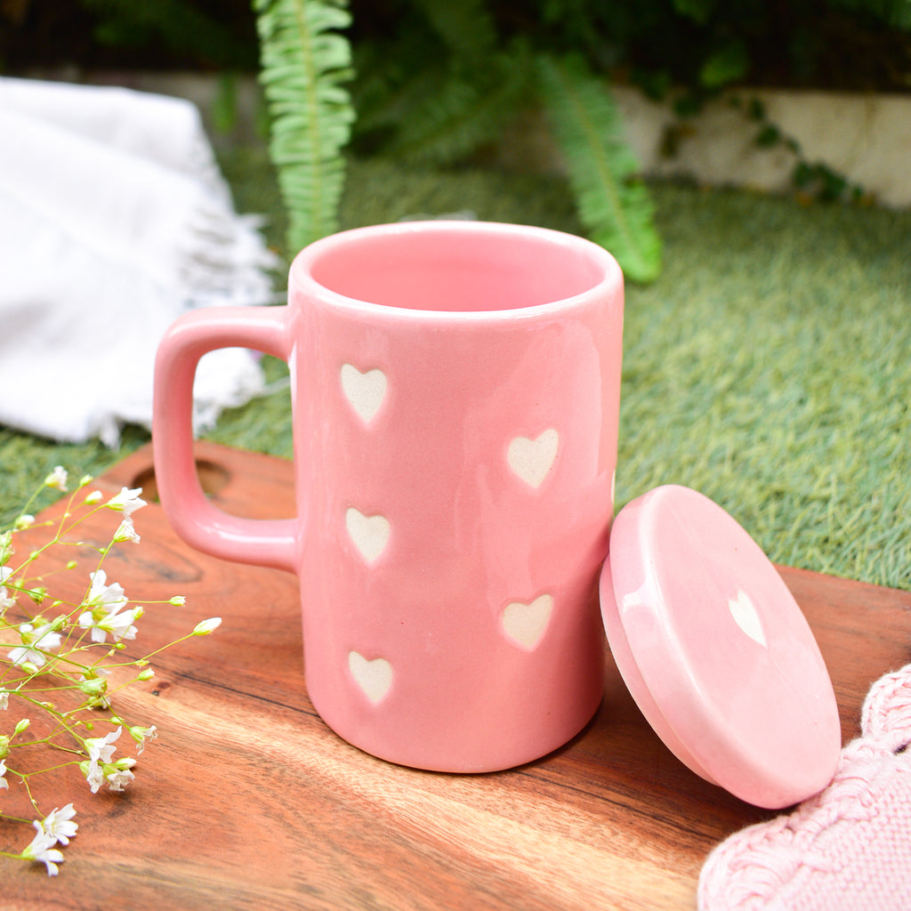 Ceramic Mug With Lid - Pink Heart
