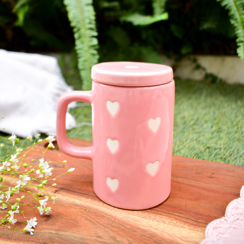 Ceramic Mug With Lid - Pink Heart