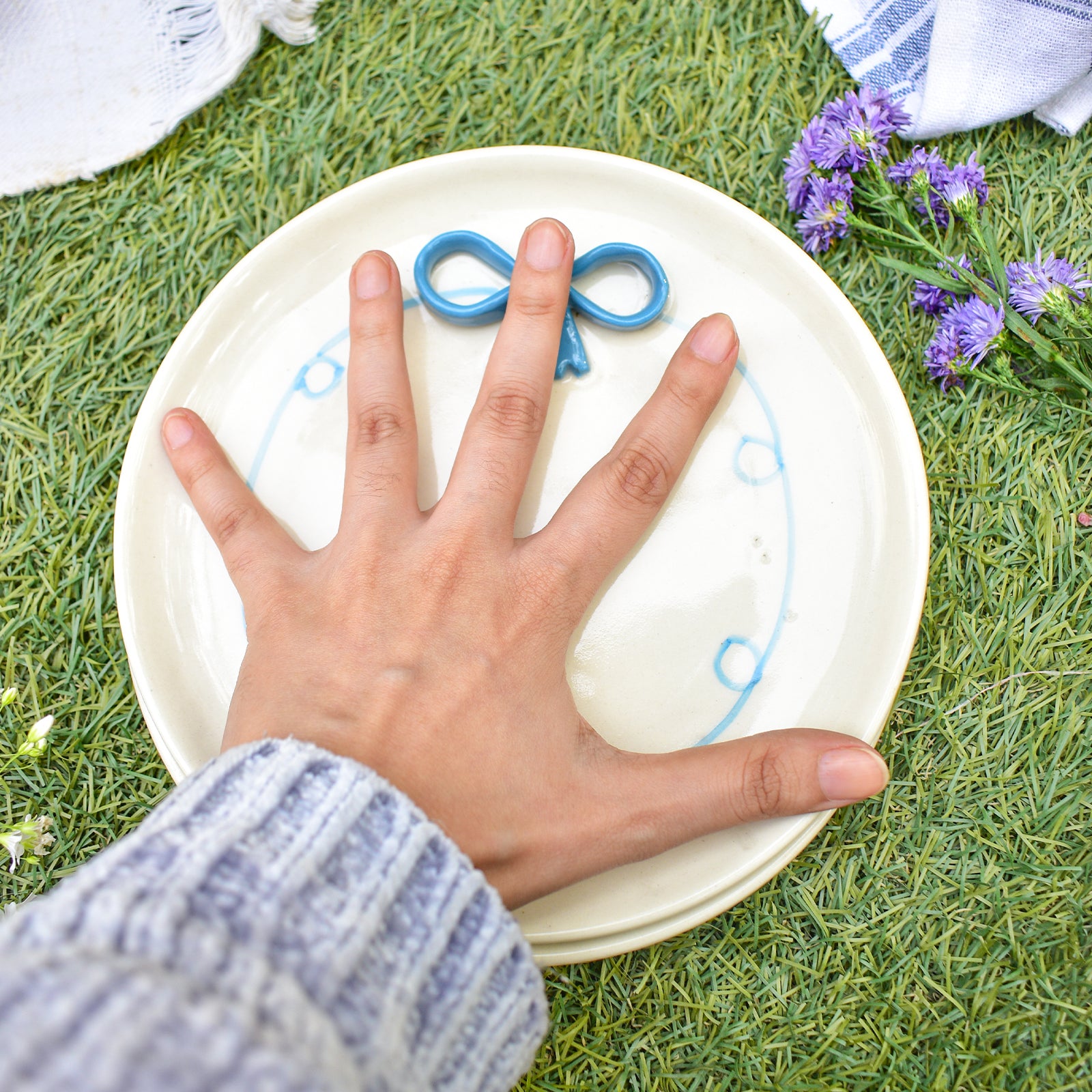 Ceramic Plate - Blue Whimsy Bow