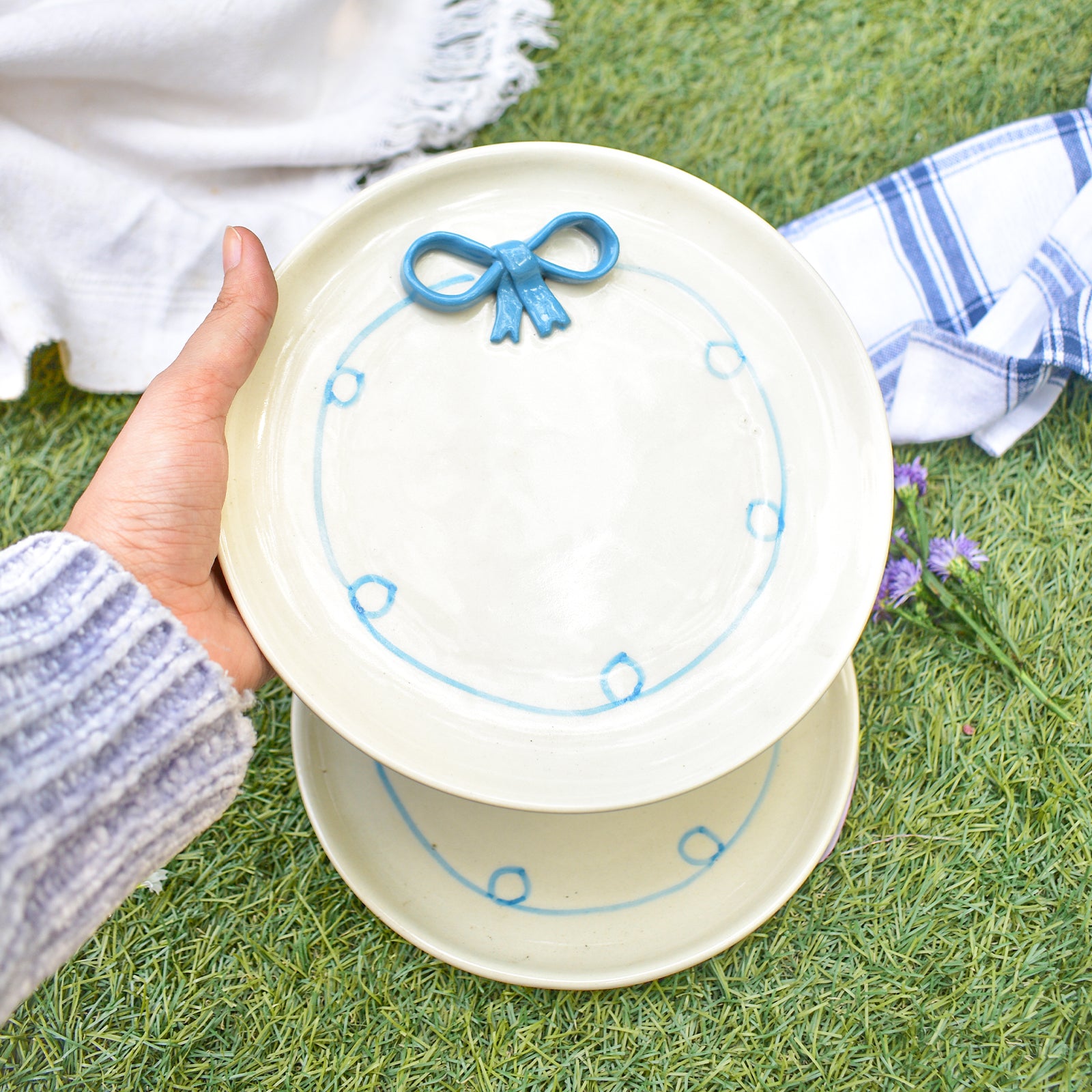 Ceramic Plate - Blue Whimsy Bow