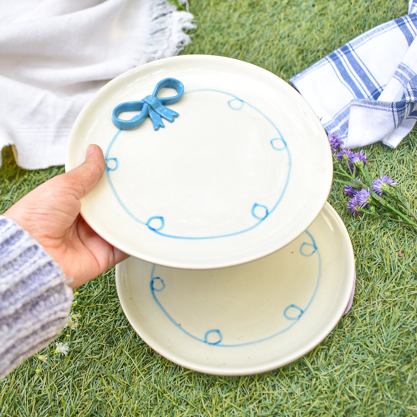 Ceramic Plate - Blue Whimsy Bow