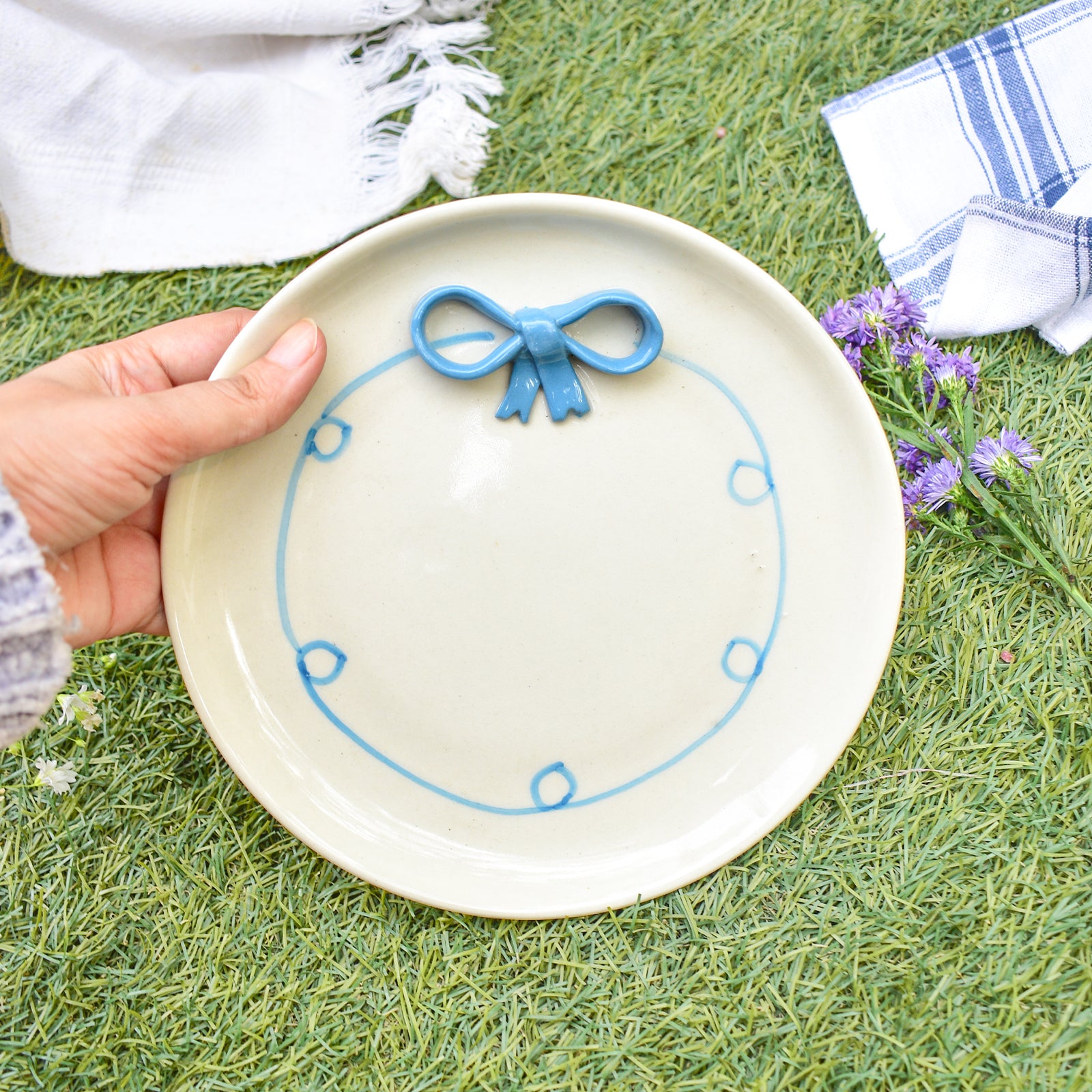 Ceramic Plate - Blue Whimsy Bow