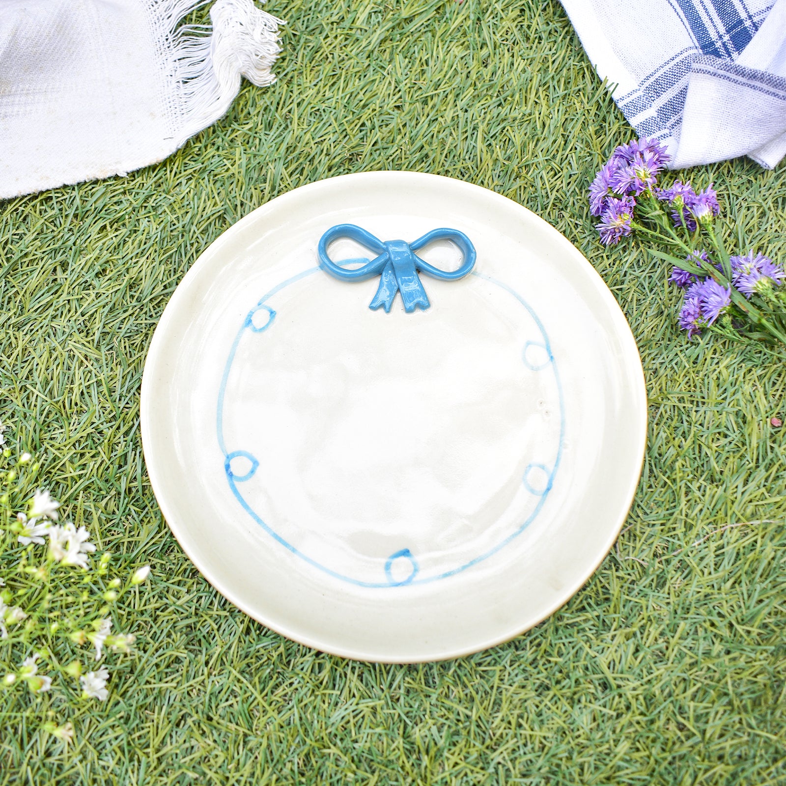 Ceramic Plate - Blue Whimsy Bow