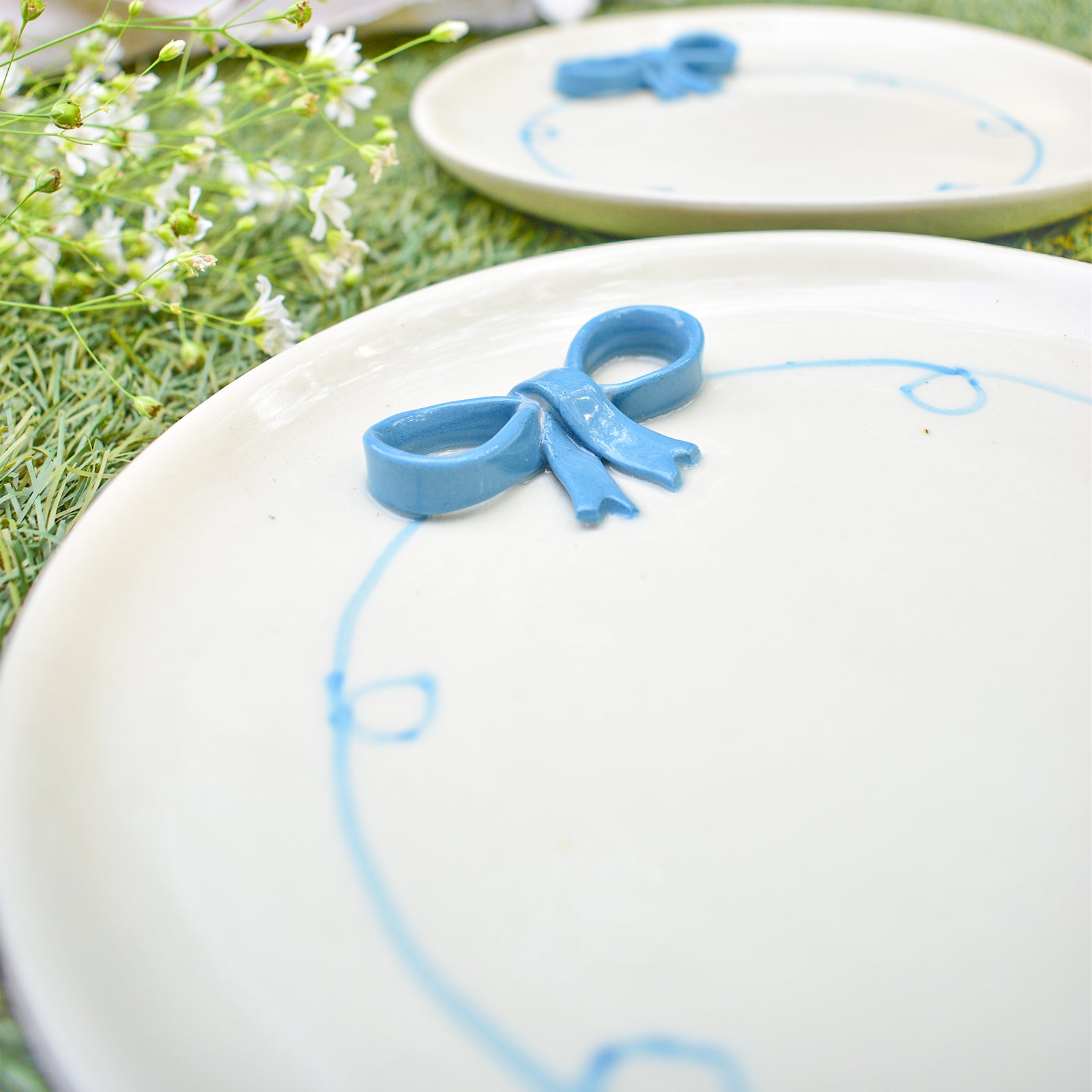 Ceramic Plate - Blue Whimsy Bow